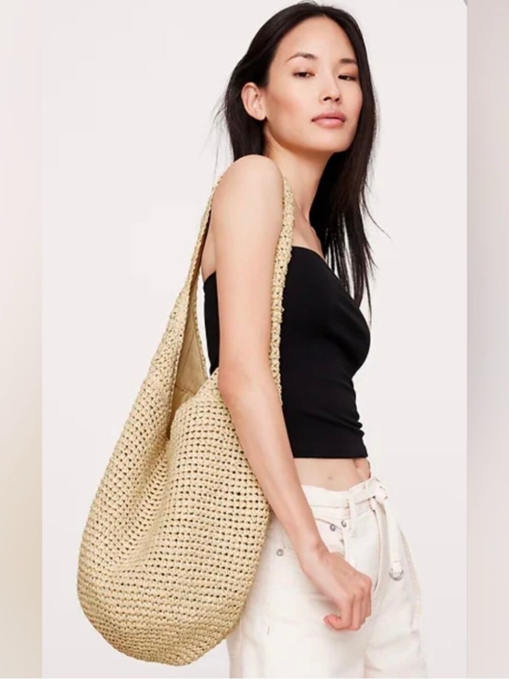 BNWT Banana Republic Handwoven Raffia 100% paper shell & cotton interior Tote